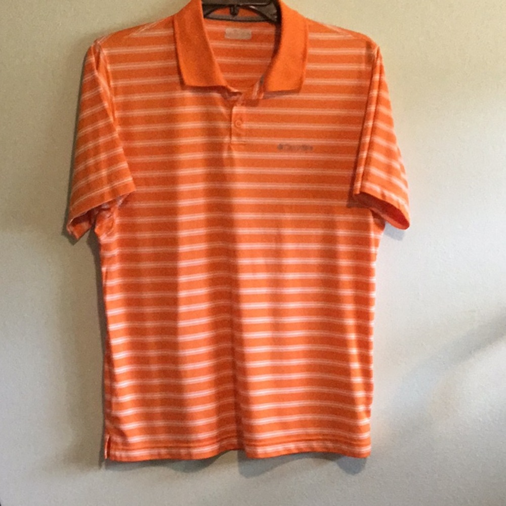 Columbia Men's Polo Shirt in Orange and White Stripes